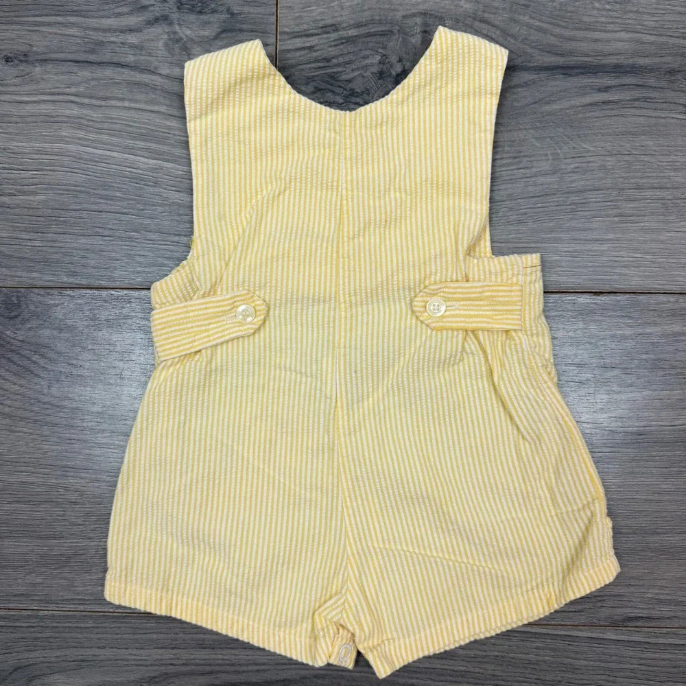 Vintage Wonderalls Seersucker Yellow Stripe Cotton Romper Lion Baby 3–6 Months
